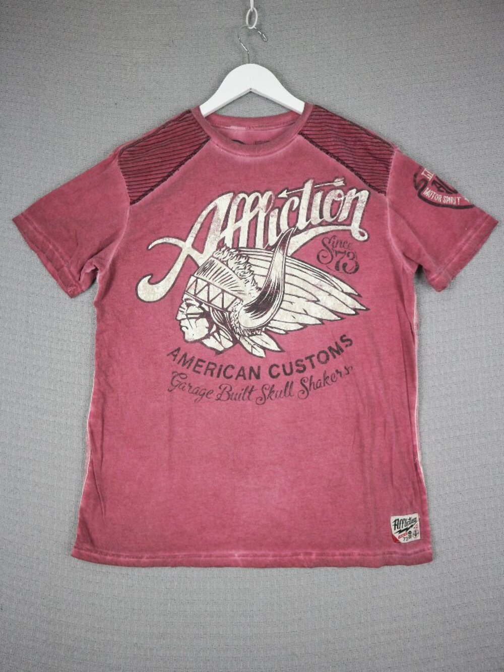 Affliction American Customs Light Red Faded Tee Mens Medium made in USA